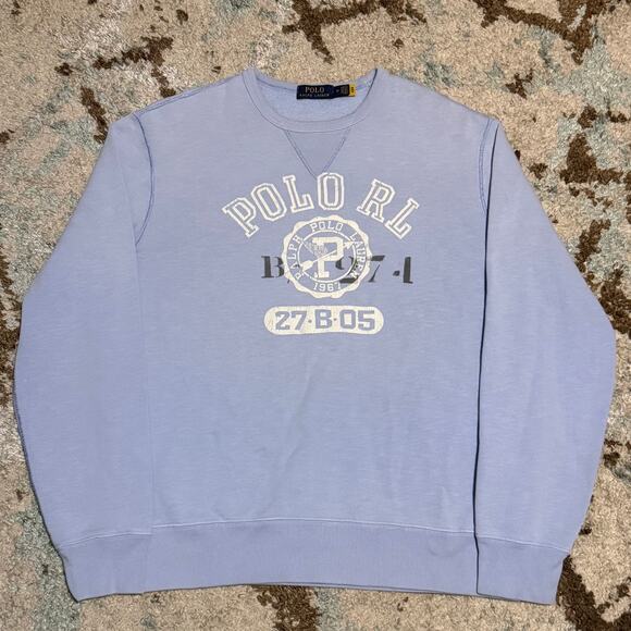 Polo Ralph Lauren Crest Spellout Sweatshirt Size Medium Baby Blue - Picture 1 of 5